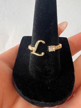 Elegant 14k Gold Plated ‘L’ Initial Open Ring with Cubic Zirconia Accent